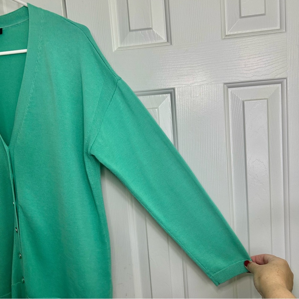 Talbots Green V-neck Button Down Cotton Blend Career Cardigan Sweater Sz Lp - Picture 4 of 14